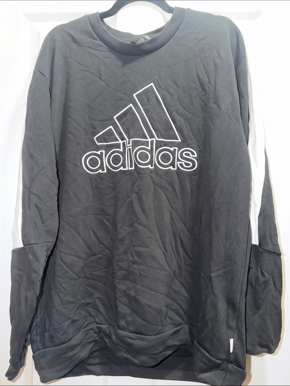 adidas Black Crewneck Sweatshirt with White Logo & Sleeve Stripes